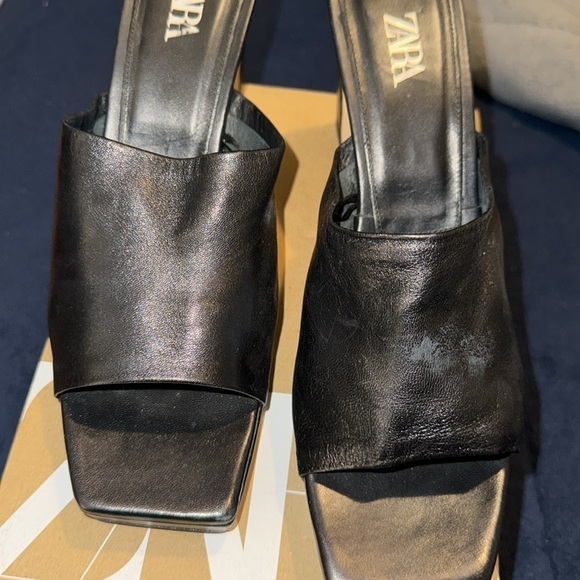 Zara leather heel platform mules black size 9US/40 - Picture 4 of 15
